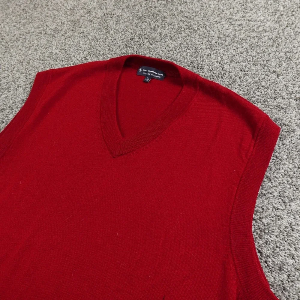 Hart Schaffner Marx Sweater‎ Vest Mens XL Red Merino Wool Pullover V Neck Cozy